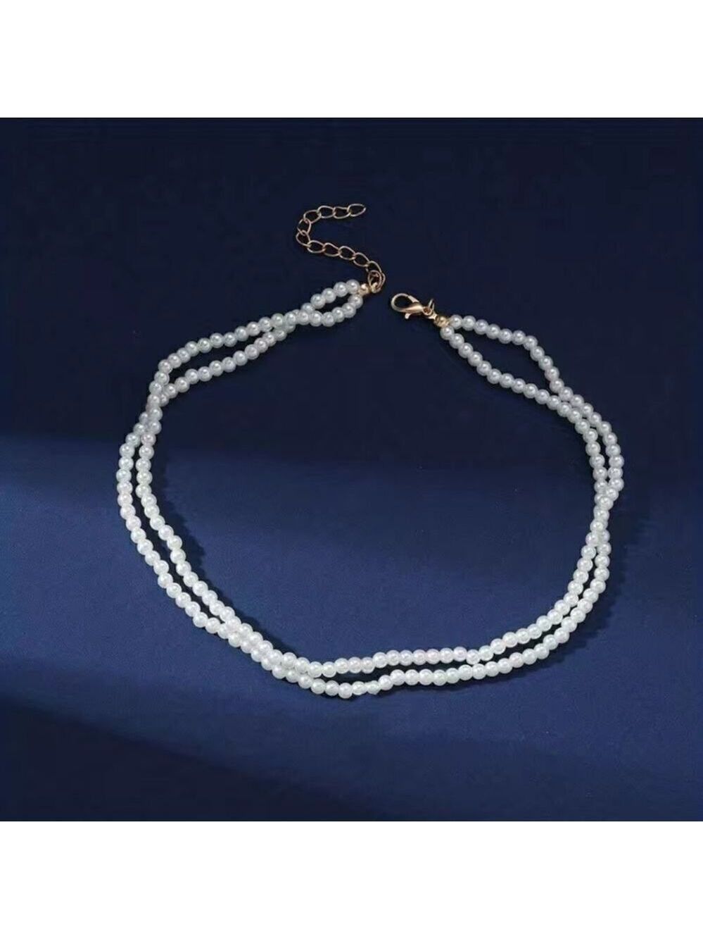 Short Choker Necklace Retro faux  Pearl Beads Handmade Double Layer Chain